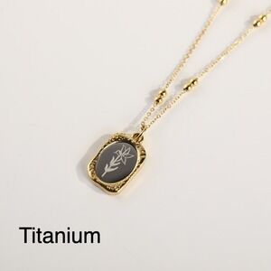 Gold Tone‎ Oval Titanium Pendant Necklace December Floral Etching Beaded Chain